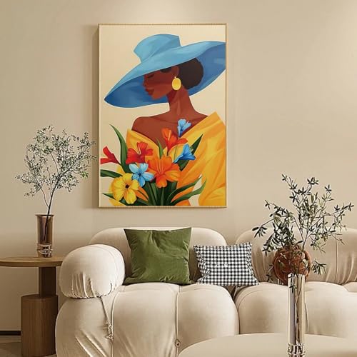 Framed Paint by Numbers Kit for Adults Beginners – Elegant Black Woman - color: BlackWomen-1, size: 8x12 Inch