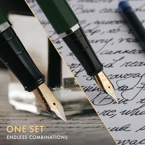 Wordsworth & Black Fountain Pen Gift Set, Medium & Extra Fine Nib, Green - color: Green Chrome