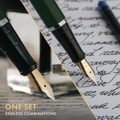 Wordsworth & Black Fountain Pen Gift Set, Medium & Extra Fine Nib, Green - color: Green Chrome