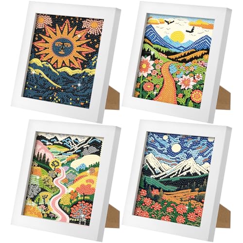 Geyoga 4pcs Boho Diamond Painting Kits with Frame for Adults 7x7 Inch - style: Boho