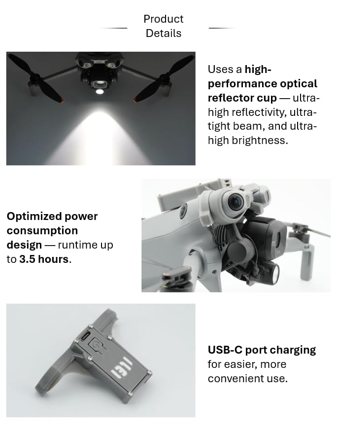 Mini 5 Night Flight Light Accessory for DJI Mini 5, Gimbal-Follow Dual Lamp LED Spotlight, High-Brightness Multifunction Drone Light, Upgraded Version, 700-1000LM (Manual Control) - size: Manual Control