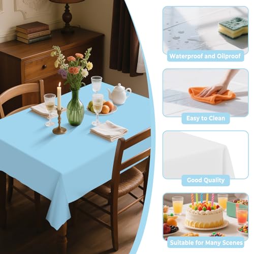 54IN X 320FT Plastic Table Cover Roll with Cutter Box, Cut to Size Plastic Table Cloths for Parties, Birthday, (Light Blue,54"x3840"(Rectangular)) - color: Light Blue, size: 3840" x 54" (Rectangular)