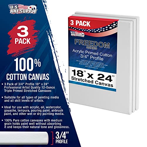 U.S. Art Supply 18"x24" Stretched Canvas for Painting, 3/4" Profile, 3-Pack - size: 18" x 24"