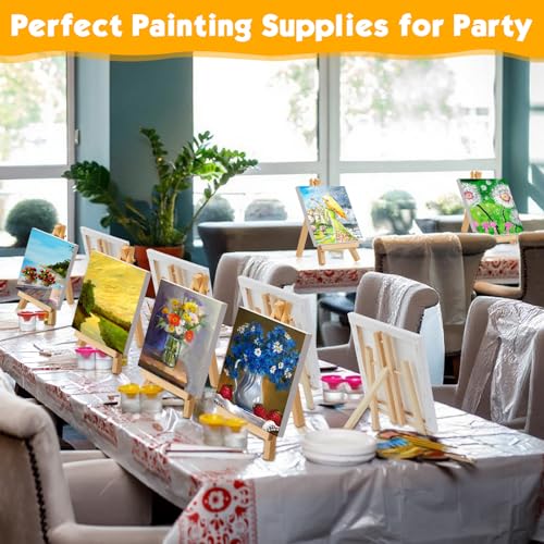 128 Pcs /64 Pack 4 x 4 Inch Mini Canvas and Easel Set Bulk for Paint Party - size: 4 x 4 Inch