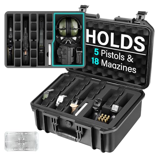 SEKKVY Gun Case for Handguns, Pistol Case Hard Shell - color: 5 Pistol & 18 Magazine, Black