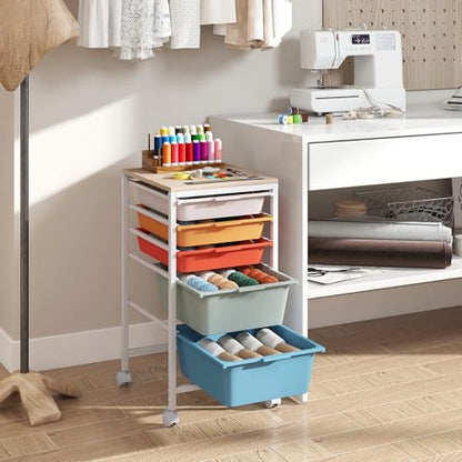 RELAX4LIFE 5-Drawer Rolling Storage Cart w/Lockable Wheels(Macaron) - color: Macaron, size: 25”H
