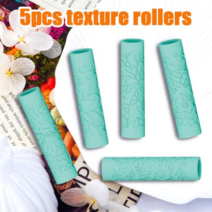 ORIGACH 5Pcs Flower & Plant Polymer Clay Texture Roller for Earring Making - style: Flowers & Plants