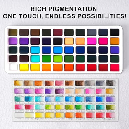 50 Solid Watercolor Paint Set with Built-in Palette & 8 Brushes - color: 50 Colors