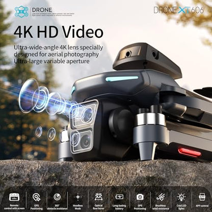 XT606 GPS Drone with Camera for Adults 4K EIS, Drone with 4.3" HD Screen - color: XT606-3BATTERY