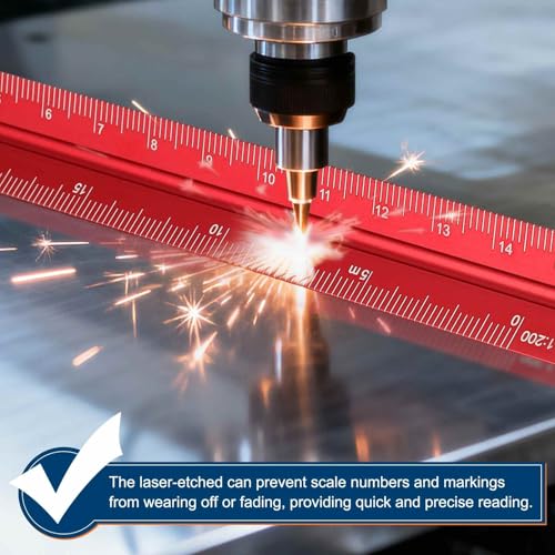 HARFINGTON 2 Pcs Architectural Scale Ruler, 7 Inch Standard Aluminum Alloy Architect Triangular Large Scale Laser-Etched Blueprint Drafting Ruler for Architects Engineers, Red - color: Red, size: 7 Inch