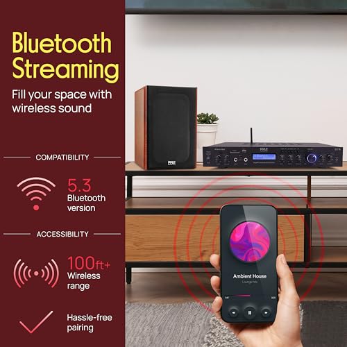 Pyle 5 Channel Rack Mount Bluetooth Amplifier Receiver - 200 Watt Home Theater Amp, Bluetooth Wireless Streaming, MP3/USB/SD/AUX, Digital ID3 LCD Display - PDA7BU.5