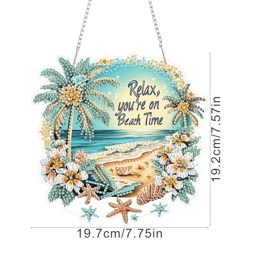 AIBOERL Beach Diamond Art Kits for Adults, Acrylic Hanging Suncatcher - color: DP03252