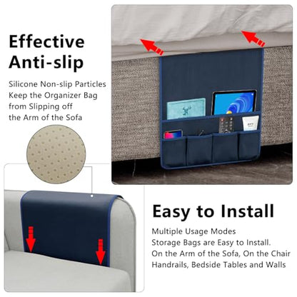 Remote Control Holder for Armchair Caddy, Remote Holder with 5 Pockets - color: Blue-A, size: 35"x18"