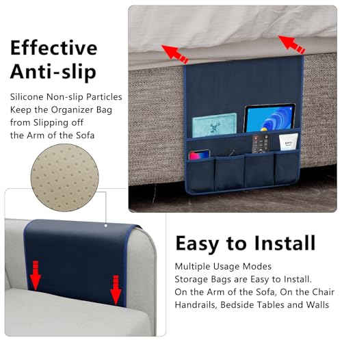 Remote Control Holder for Armchair Caddy, Remote Holder with 5 Pockets - color: Blue-A, size: 35"x18"