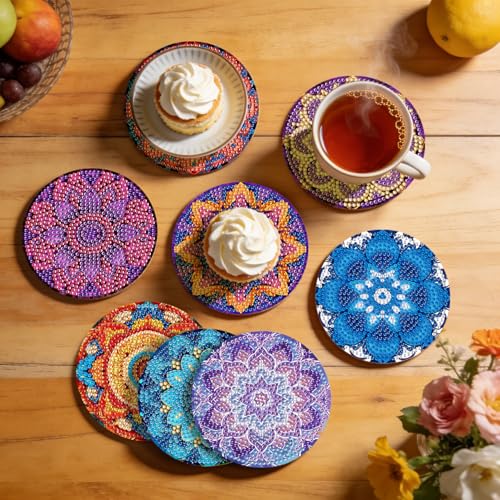 Leatrice 8pcs Mandala Diamond Art Coasters Diamond Painting Kits for Adults - color: AB mandala