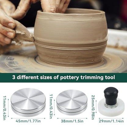 Solryne 3 Pack Pottery Trimming Spinner Tool - Rotary Trimming Tools for Pottery Wheel (30mm, 38mm, 45mm), for Potters & Beginners