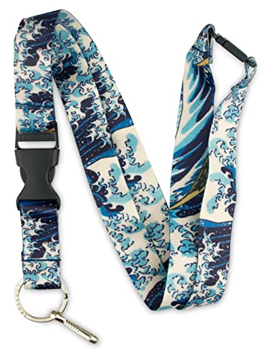 Limeloot Lanyard for Keys, ID Badge, Accessories | Neck Lanyard for Men and Women with Quick Release Buckle and Flat Ring - color: Hokusai Wave