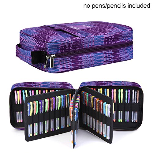 Pencil Case Holder Slot with Zipper Closure Large Capacity Pen Organizer - color: purple