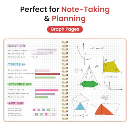 Taja Graph Spiral Notebook for Work, 5.7"x7.9" Squared Graph Paper Notebook - color: B-Pink, style: c-Graph