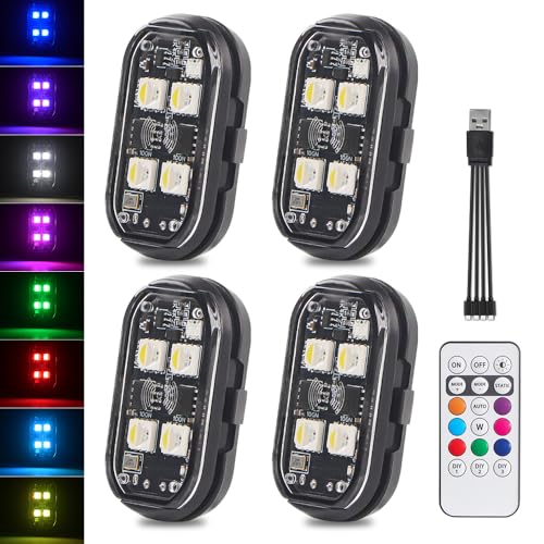 Wireless LED Strobe Lights with Remote Control, 2025 New Upgrade 4LED 8 Colors Waterproof Anti-Collision Led Warning Light USB Charing LED Lights for Car Drone Truck Motorcycle Aircraft Bike - 4PCS - size: 4 PCS