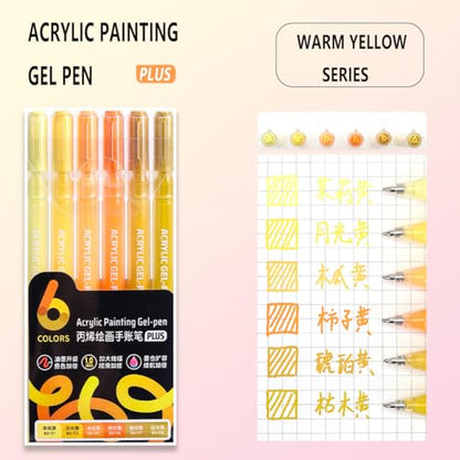 6 Colors 1.0mm Fine Pointed Acrylic Gel Pen Set,Warm Yellow - color: Yellow