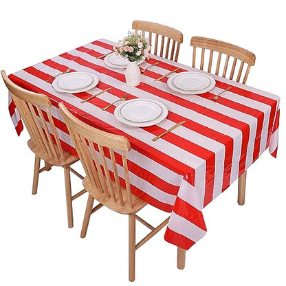 Kesfey Red Striped Tablecloth Carnival Vertical Stripe Table Cover 3 Packs - color: Red Vertical Striped