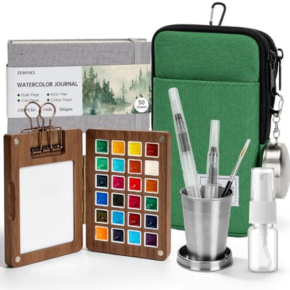 Mini Watercolor Paint Set, 24 Colors Travel Watercolor Set - color: Green
