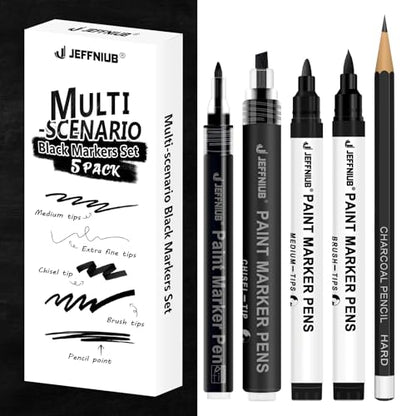 5 Black Paint Pens, Black Acrylic Paint Markers for Drawing - color: Black