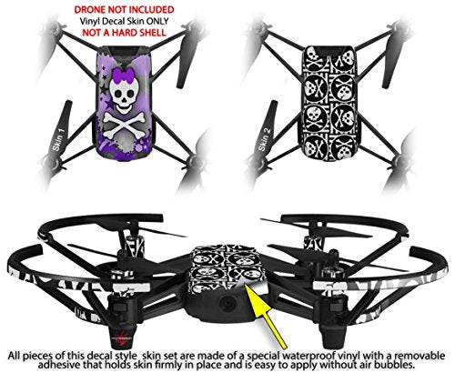 Skin Decal Wrap 2 Pack Compatible with DJI Ryze Tello Princess Skull Heart Purple Drone NOT Included