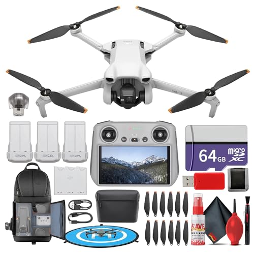 DJI Mini 3 with DJI RC Remote (Fly More Combo) (CP.MA.00000613.01) Lightweight Foldable 4K Camera Quadcopter Bundle + 64GB Card + BackPack + Landing Pad + Card Reader + More - style: Mini 3 Fly More Combo