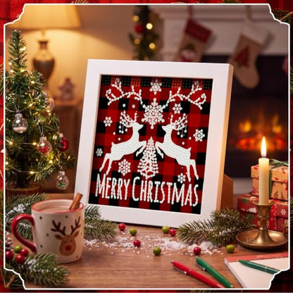 Geyoga 4pcs Christmas Diamond Painting Kits with Frame for Beginner 7x7inch - style: Christmas Plaid