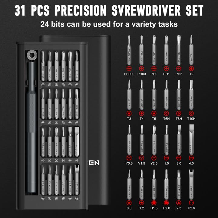 SHARDEN Precision Screwdriver Set for Electronic Repair 31 in 1 - color: 31 in 1 Black