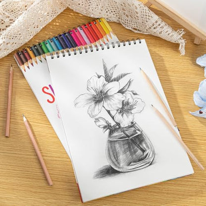 2 Pack Sketch Books for Kids 9 × 12In, 100gsm Drawing Pad with 36 Pencils - color: Classic