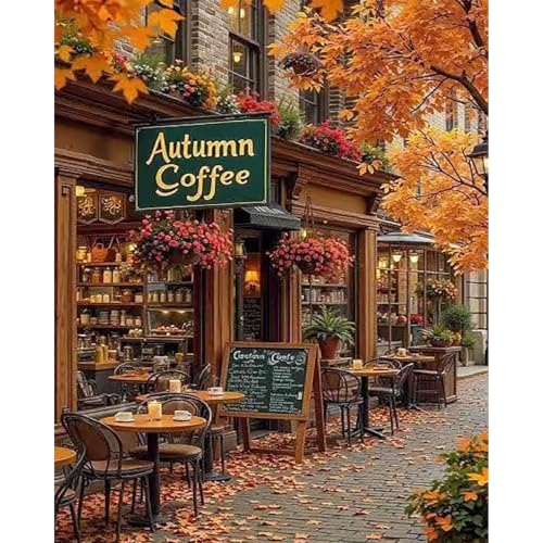 Autumn Paint by Numbers for Adults - Paint by Number Coffee on Canvas - color: MT23083