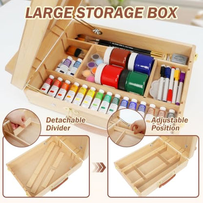 Tabletop Easel for Painting, Adjustable Beechwood Sketchbox, Portable