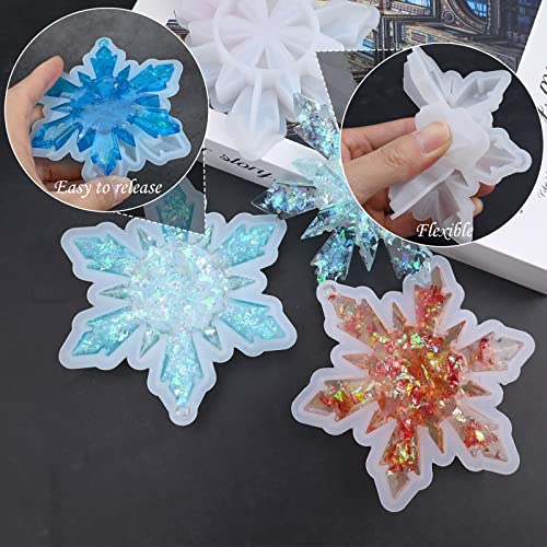 HUAKENER Christmas Resin Molds Silicone - 4 Pcs Big Snowflake Resin Mold