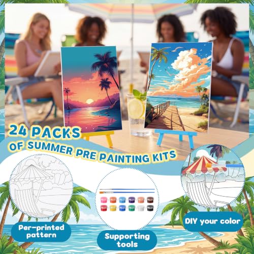 Blosssound 24 Pack Pre Drawn Canvas to Paint Pre Printed Easel Kit, Hawaii - style: Hawaii