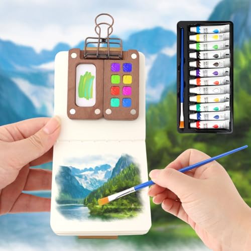 Mini Watercolor Kit,Sketchbook & Brushes,Travel Palette for Sketching