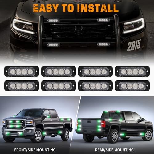 XRIDONSEN 8PCS Sync Grill Strobe Lights 32 LED Green White Emergency Lights - color: Green/White