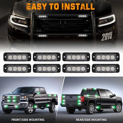 XRIDONSEN 8PCS Sync Truck Grill Lights 32 LED Green White Strobe Lights - color: Green/White
