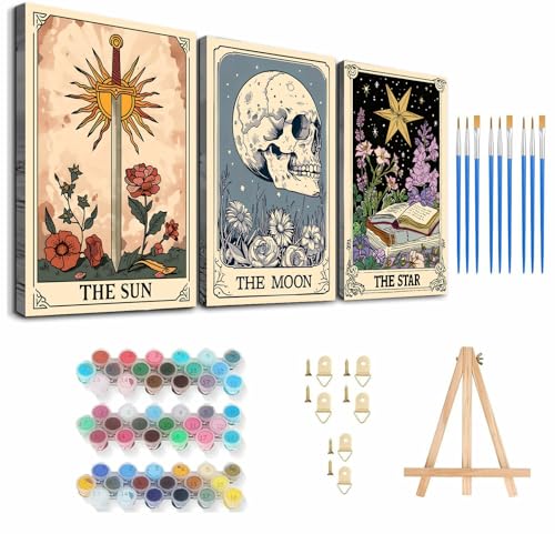 Axquilon 3 Packs Tarot Framed Paint by Numbers Kit for Adults 8x10in - color: 3 Pack Tarot with Easel-1