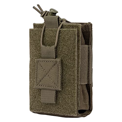 Adjustable Radio Pouch MOLLE Radio Holder for Tactical Duty Belt Two Ways Radio Holster Walkie Talkies Case Rifle Mag Carrier 5.56mm 7.62mm Magazine Nylon Carry Bag for Police Security Rescue - color: Ranger Green