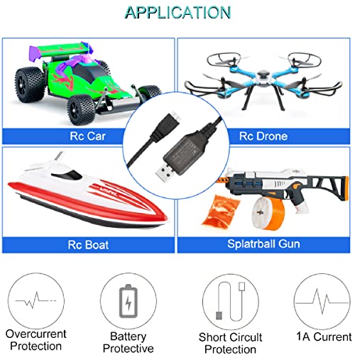 2 pcs XH-3P USB Charger Cable 7.4V 2S LiPo Battery USB Charger Cable 1A Fast Charging,with 1 Charge 3 Transfer Cable for RC Car Truck Rock Crawler FPV Drone Quadcopter