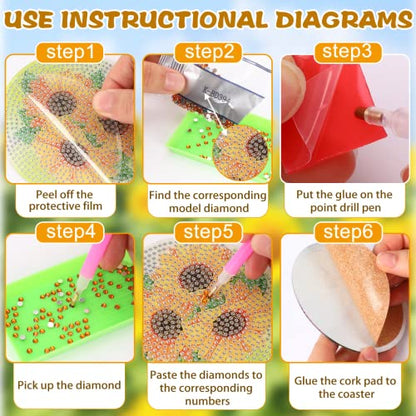 UPINS 8Pcs Sunflower Diamond Art Painting Coasters for Drinks - color: Sunflower Yellow