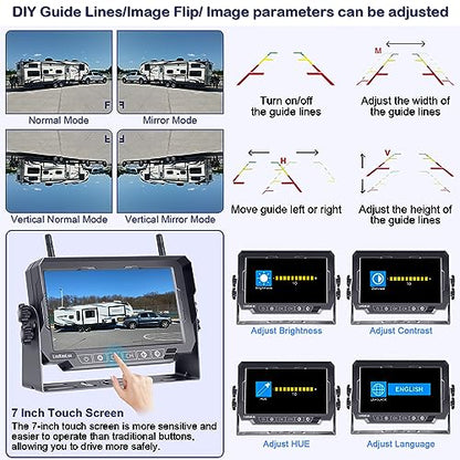 HD 1080P 7 inch RV Wireless Backup Camera: Dual Camera 30-Min Easy Install - size: 7'' + License Plate & RV Camera