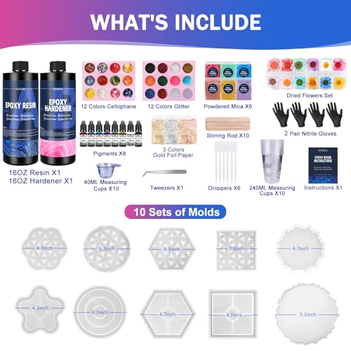 KISREL Epoxy Resin Kit for Beginners, 32oz Resin Kit with Coaster Molds - size: 32oz kit