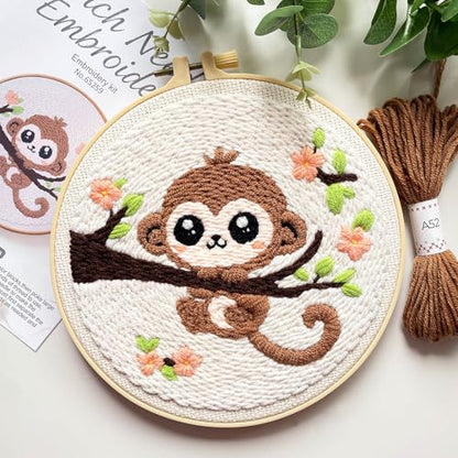 Myfelicity Punch Needle Embroidery Kit, Beginner Craft Set with Animal Pattern Design, 7.9 Inch Hoop (Monkey) - color: monkey
