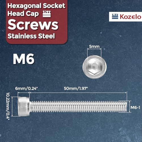 Socket Head Cap Screws M6-1x50mm 304 Stainless Steel Silver 10pcs - size: M6-1 x 50mm