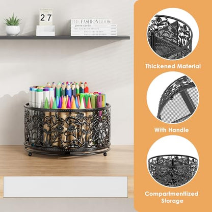 EKNITEY Pencil Holder for Desk - 360° Rotating Pen Holder Organizer Caddy - color: Black