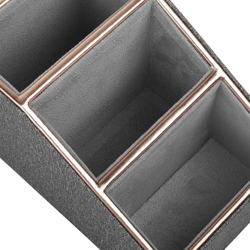 Rose Gold Edge Inlaid Leather Desktop Organizer, Remote Control Holder,Nightstand Remote Caddy, Multi-Functional Storage Box for Cellphone,Pens, Makeup Brushes, Lipsticks & Small Cosmetics (Grey) - color: Grey